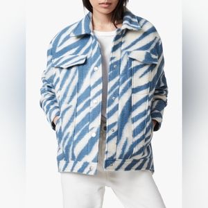 AllSaints Faye Zebra Print Wool Blend Jacket, Blue/White